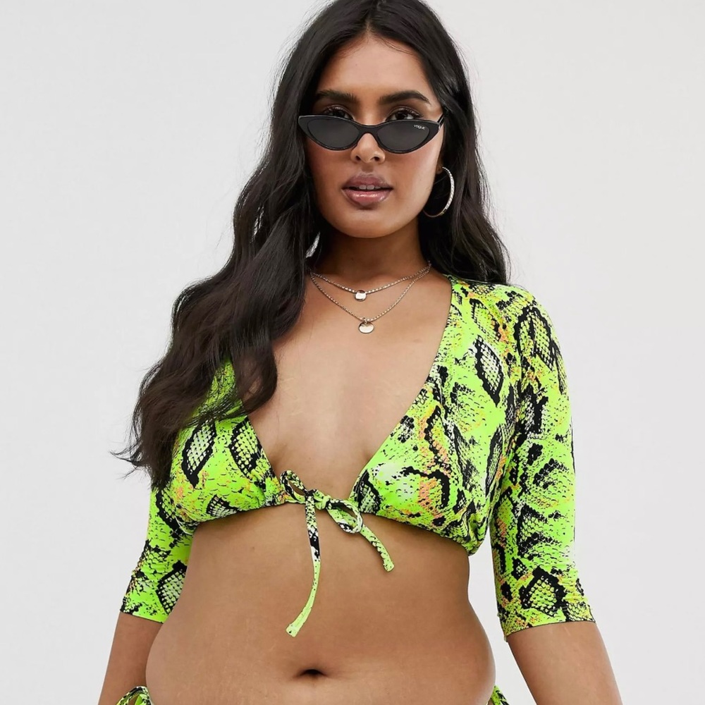 Plus Size Neon Snakeskin Bikini Top - Size 16